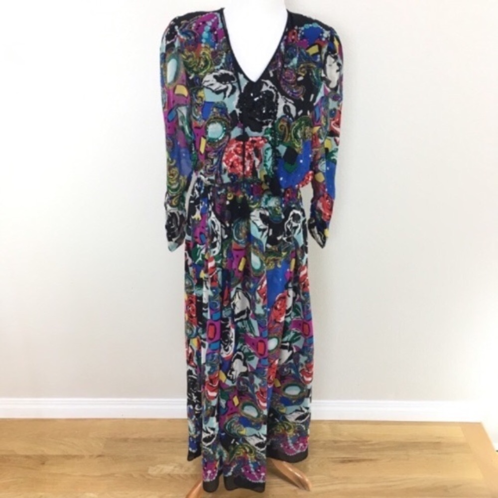 Vintage Diane Freis‎ Beaded Sequins Silk Maxi Dress Women’s Sz Small